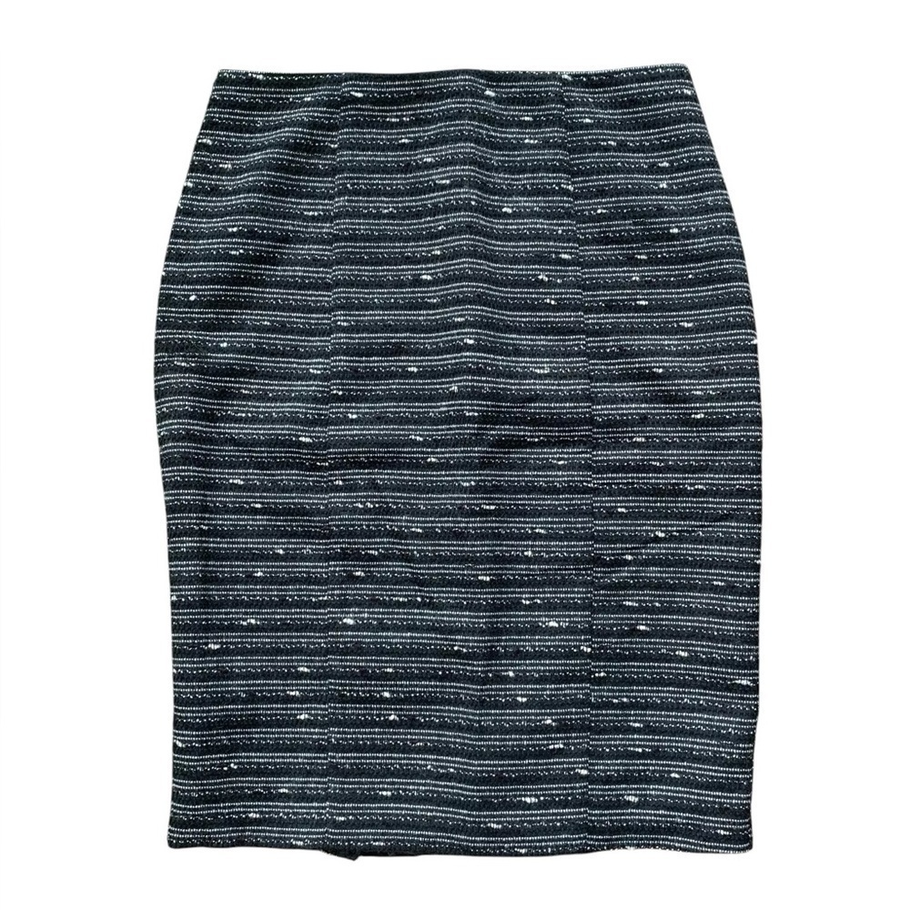 Nanette Lepore Tweed Wool Blend Striped Pencil Skirt Career Black White Size 6